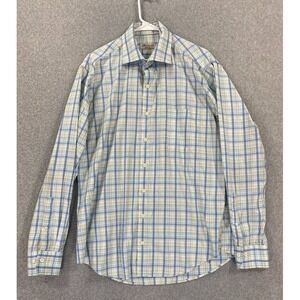 Peter Millar Crown Comfort Mens LARGE Blue Plaid‎ Button Down Shirt Long Sleeve